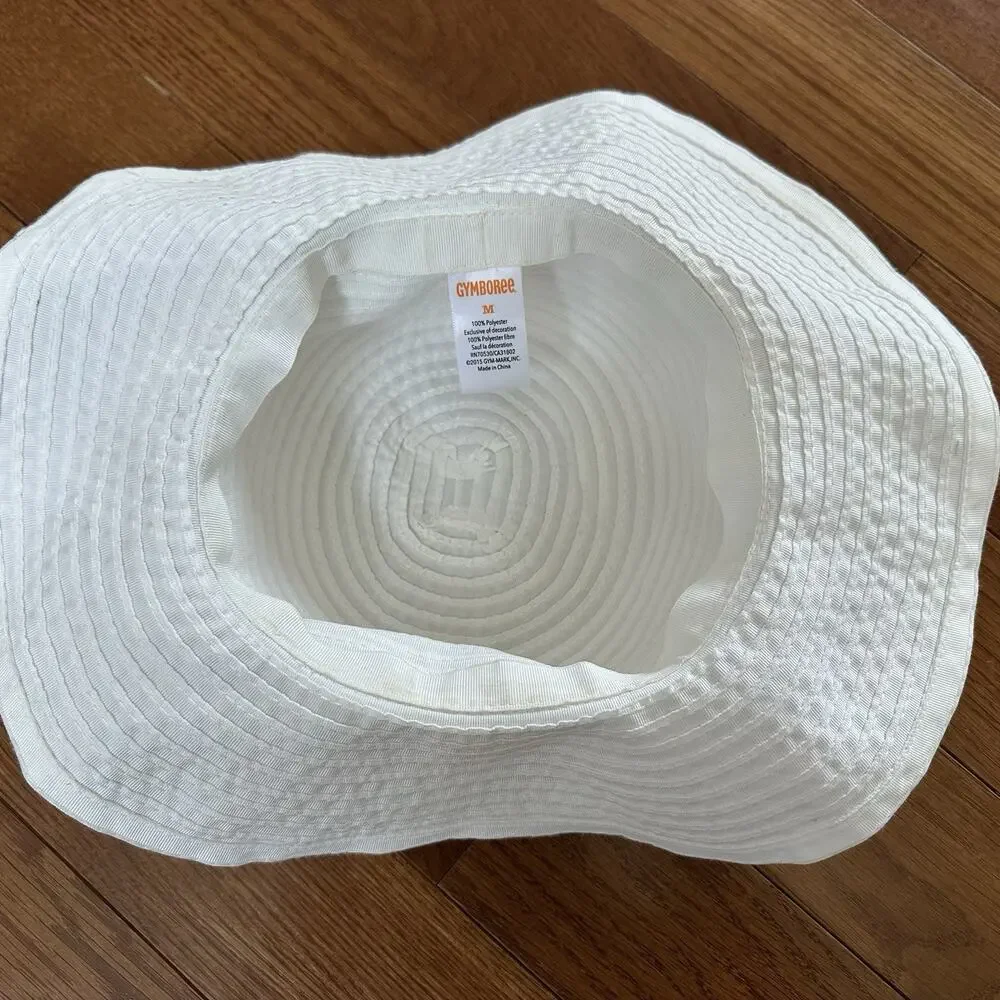 Gymboree Girl's Sun Hat‎ Bonnet Size Medium White Silver Ribbon Bow